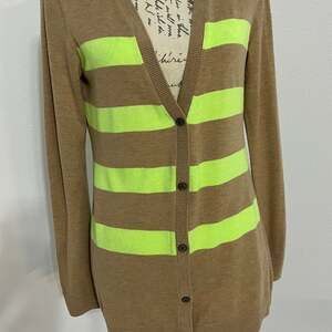 Gap Tan Neon Stripe Button Down Cardigan